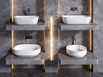 Modern Bathroom Washbasin With White Oval Basin And Grey Marble Countertop 3d model