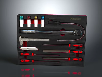 Maphito Home Tool Set With Wrench Hammer Red Handles And Black Case 3d model