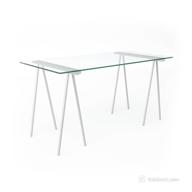 Modern Functional Desk With Clear Glass Top And Sleek Metal Legs 3d model 