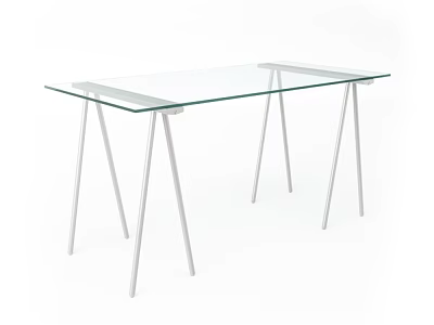 Modern Functional Desk With Clear Glass Top And Sleek Metal Legs 3d model