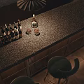 Stylish Bar Interior With Chandeliers Wine Racks Leather Armchairs And Wooden Flooring