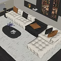 Modern Sectional Sofa With White Black Upholstery Brown Pillows And Coffee Table