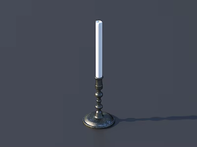 Candle Lamp With Metal Base And White Candle For Simple Home Decor 3d model