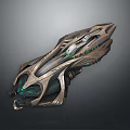 Detailed Futuristic Sci Fi Spaceship Featuring Metallic Texture Green Blue Lights 3d model