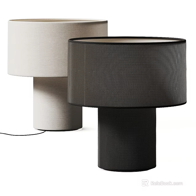 Modern Minimalist Table Lamps With Dark And Light Fabric Shades And Cylindrical Bases 3d model 