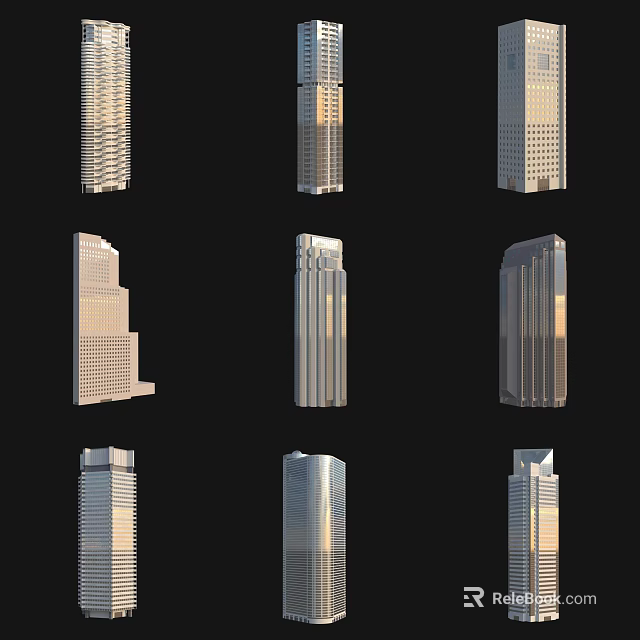 Modern Urban Building Complex With Tall Skyscrapers Diverse Designs And Glass Facades 3d model 