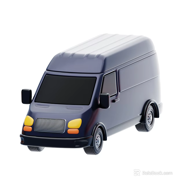 Dark Blue Compact Utility Van With Black Windows Yellow Signals And Silver Grille 3d model 