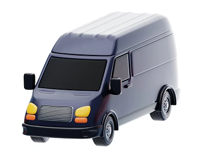 Dark Blue Compact Utility Van With Black Windows Yellow Signals And Silver Grille 3d model
