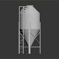 Industrial Silver Metal Silo Structure With Ladder And Conical Top Design