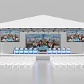 Event Stage Setup With White Tent Ceiling Large Screens And White Chairs 3d model