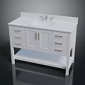 White Bathroom Vanity with Marble Countertop and Faucet Cabinets Drawers and Lower Shelf