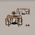 Modern Wooden Round Table And Chair Set With Curved Armrests And Dried Flowers
