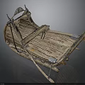 Ancient Wooden Handcrafted Vehicle With Traditional Sled Structure And Rustic Design