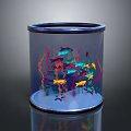 Cylindrical Glass Fish Tank with Colorful Fish and Artificial Coral Decorations