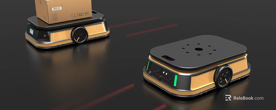 Smart Mobile Robots With Gold Black Exterior And Red Laser Navigation 3d model 