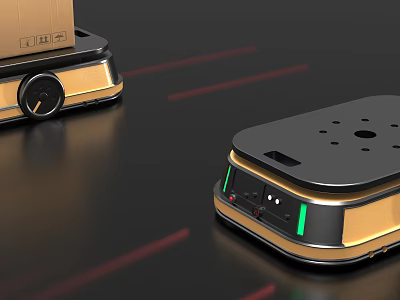 Smart Mobile Robots With Gold Black Exterior And Red Laser Navigation 3d model