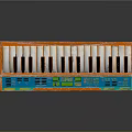 Vintage Accordion With Orange Frame White Black Keys And Blue Panel