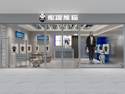 Modern Stylish Clothing Store Interior With Fashion Apparel Mannequins Glass Display And Lighting 3d model