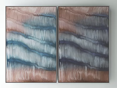 Two Abstract Textured Wall Paintings With Pink Blue White Wavy Layers Modern Home Decor 3d model