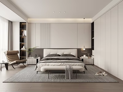 Modern Minimalist Bedroom Interior Design With Platform Bed Nightstands And Built In Wardrobe 3d model