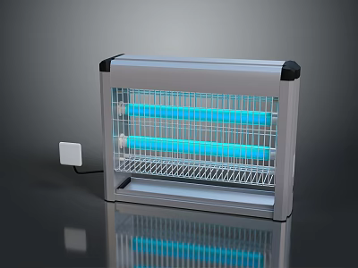 Silver Insect Zapper Furniture With Blue Light Tubes And Grid Tray Design 3d model