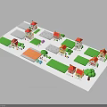 Residential Area Layout With Small Houses Red Roofs Green Lawns And Trees