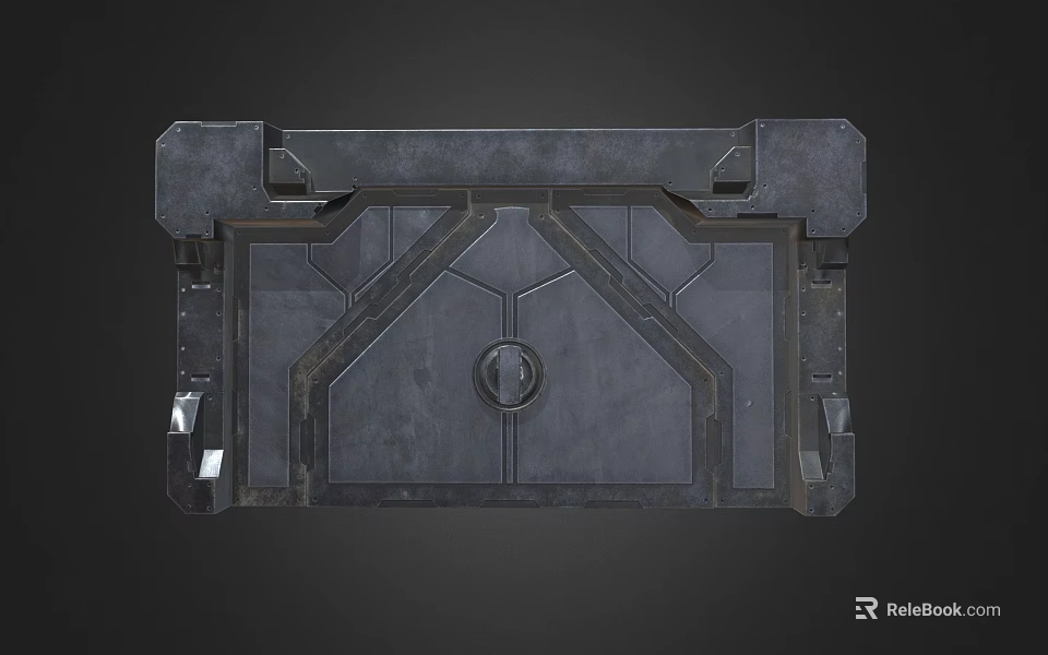 Industrial Entrance Gate Design With Geometric Patterns Circular Emblem And Metal Texture 3d model 