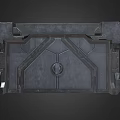 Industrial Entrance Gate Design With Geometric Patterns Circular Emblem And Metal Texture