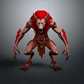 Red Haired Wolf Like Mythical Creature Character With Muscular Humanoid Body In Crouching Pose