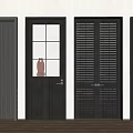 Dark Colored Doors With Glass Panel And Louver Designs For Home Interior