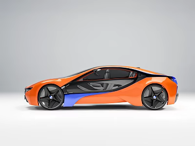 Sleek Orange And Blue Sports Car With Black Wheels And Aerodynamic Design 3d model