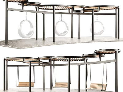 Outdoor Swing Structure With Metal Frame Canopy And Hanging Seats Design 3d model