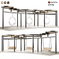 Outdoor Swing Structure With Metal Frame Canopy And Hanging Seats Design