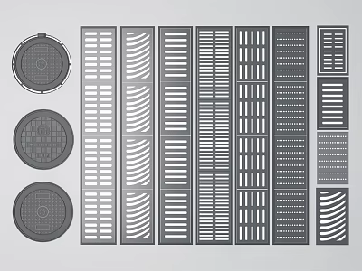 Various Manhole Covers And Grilles With Different Patterns For Drainage Use 3d model