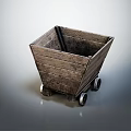Rustic Wooden Square Cart With Four Metal Wheels And Distressed Surface Design