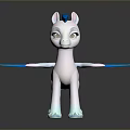 Cute White Pony With Blue Mane Wings And Tail Standing With Spread Wings