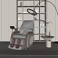 Modern Massage Chair in Elegant Interior with Bookshelf Floor Lamp and Potted Plant