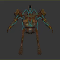 Robot Character With Rusty Metal Body Blue Glowing Lines Mechanical Joints And Detailed Design
