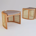 Modern Wooden Stools With Rattan Sides And Gray Padded Seats Design