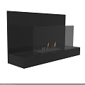 Modern Black Fireplace with Glass Panel and Burning Flames in Contemporary Sleek Design