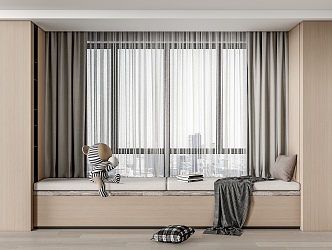 Modern Bay Window Bay Window Curtain 3d model