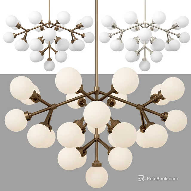 Modern Chandelier Design With Multiple White Spherical Bulbs And Metal Frame 3d model 