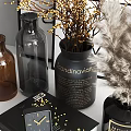 Decorative Ornament Set Featuring Vases Golden Branches Feather Decor And Framed Backdrop 3d model