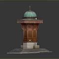 Elegant Ornate Traditional Wooden Architectural Structure With Green Dome And Stepped Base