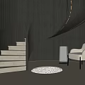 Modern Spiral Staircase With Illuminated LED Strip And Accent Chair On Circular Platform