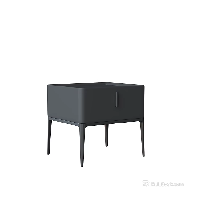 Black Modern Bedside Table With Single Drawer And Slim Legs Design 3d model 