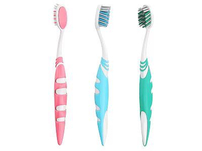Colorful Daily Use Toothbrushes With Ergonomic Handles In Pink Blue Green Styles 3d model
