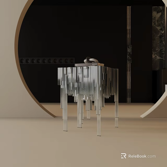 Transparent Side Table With Dangling Stripes Design In Modern Black Beige Interior 3d model