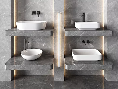 Modern Marble Washbasin Design With Floating Countertops And Ambient Lighting 3d model
