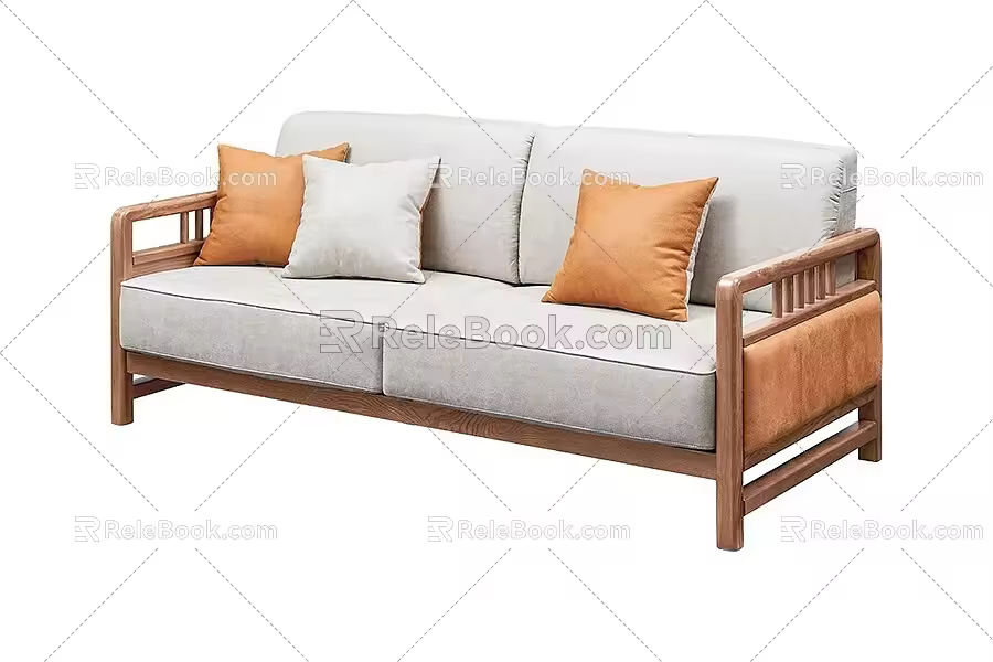 New Chinese-style double sofa for three 3d model